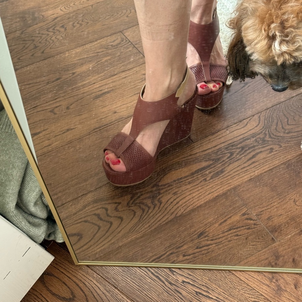 Diana Broussard Brown Wedge Shoes with Ankle Strap - brand new